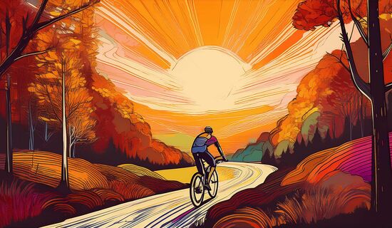 Herbstliche Landschaft mit einem Radfahrer